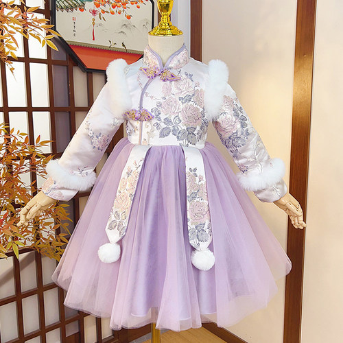 女童汉服冬季拜年服国风新年唐装