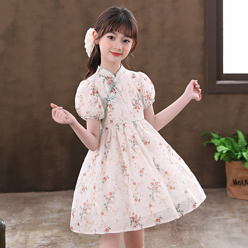 女童旗袍连衣裙夏装2026新款儿童国风夏款短袖女孩复古碎花公主裙