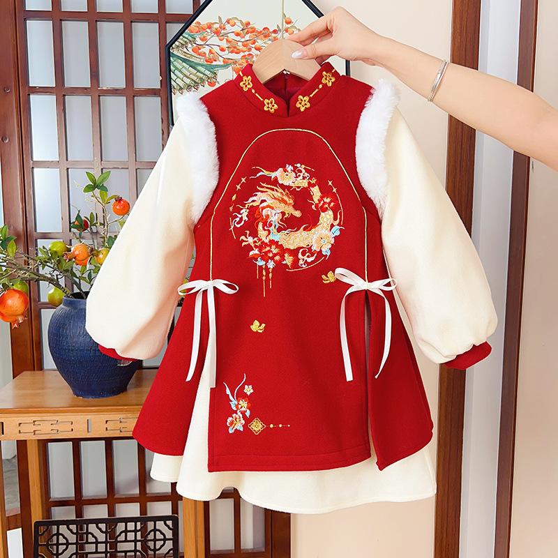 女童汉服加绒冬季唐装新年拜年服