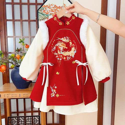 女童汉服加绒冬季唐装新年拜年服