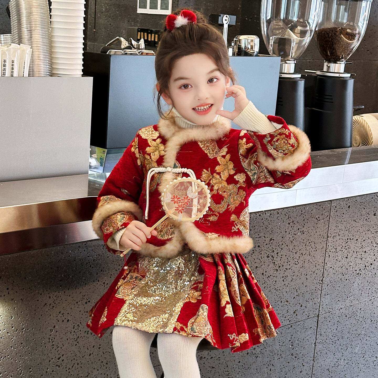 汉服女童冬季加厚套装儿童过年衣服喜庆拜年服2026新款中国风唐装