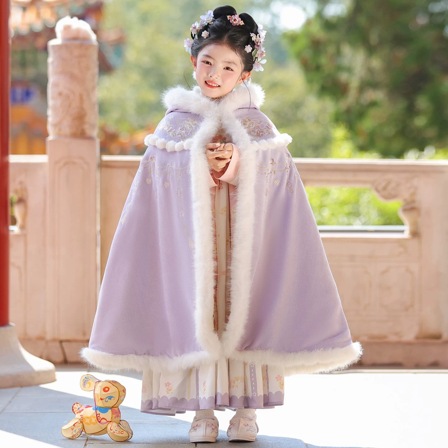 女童汉服连帽斗篷秋冬季加厚披风