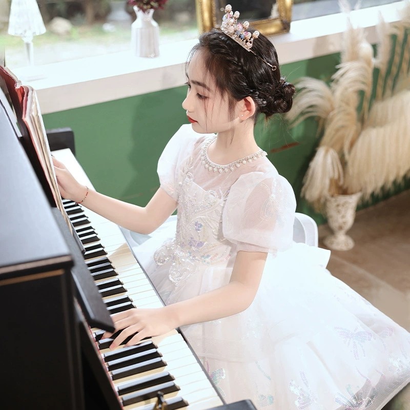 女童礼服公主裙夏季2026新款女孩花童婚礼蓬蓬裙主持人钢琴演出服