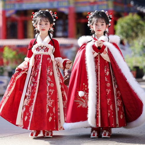 女童汉服冬款拜年服秋冬加绒唐装