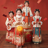 国风过年服女孩喜庆新年唐装 儿童古装 2026新款 拜年服女童汉服冬季