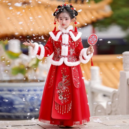 女童汉服冬季加厚唐装新年拜年服