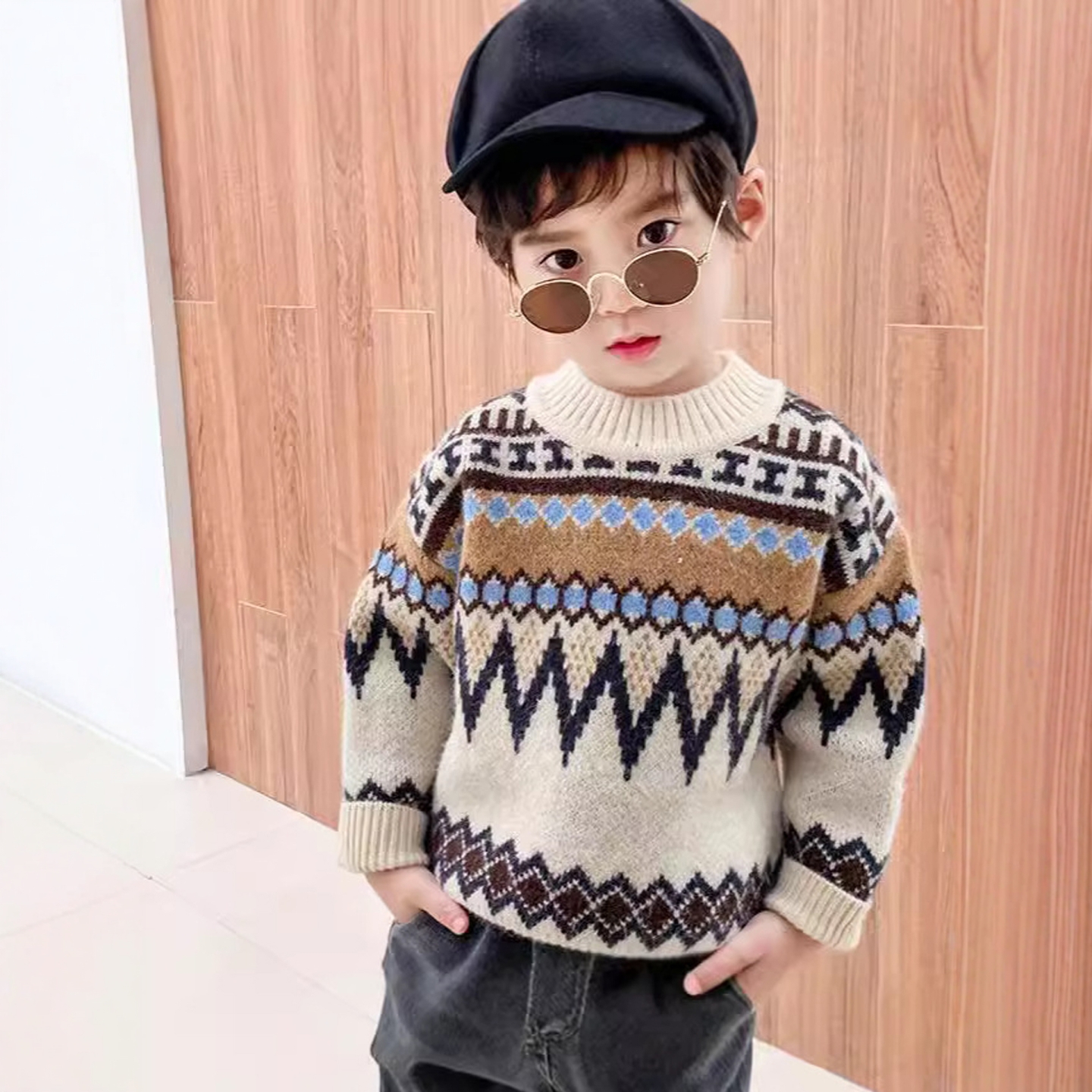 儿童毛衣男童秋冬加绒加厚针织衫