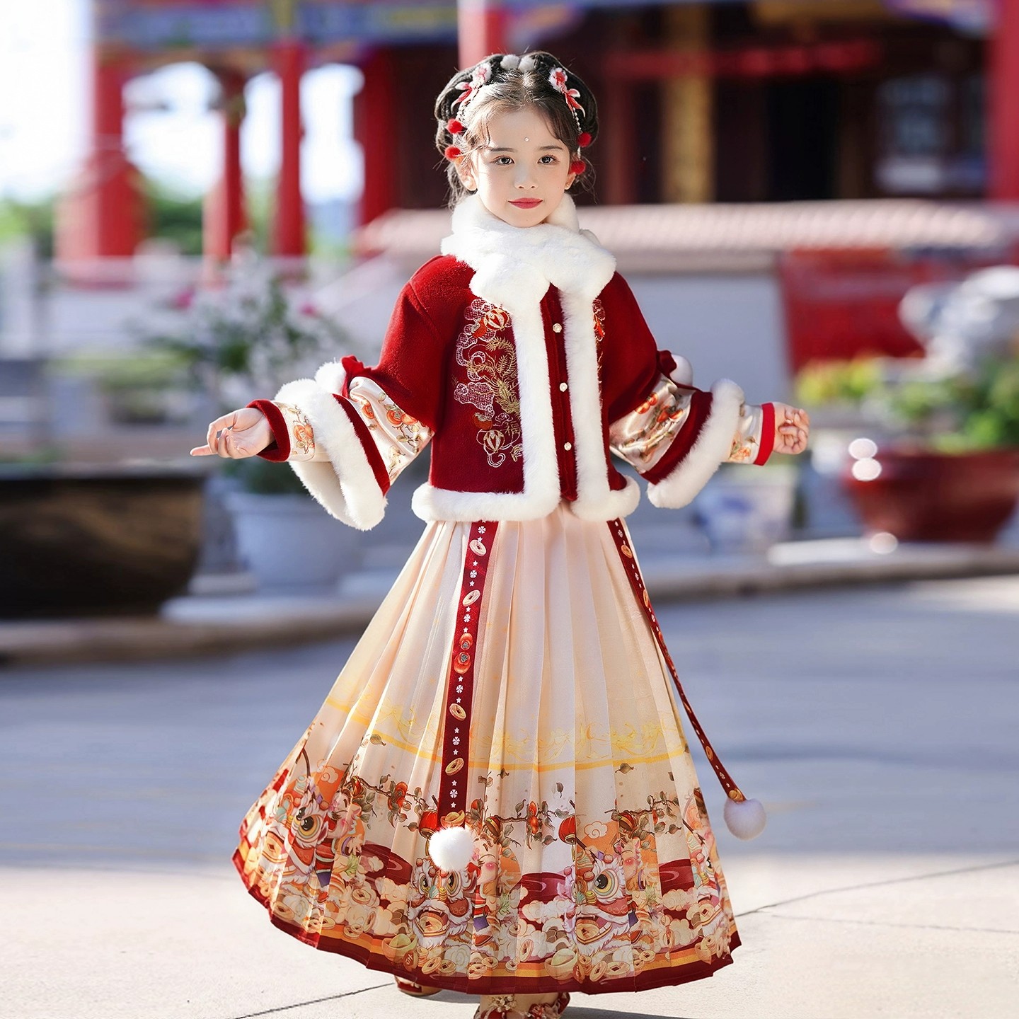 马面裙女童汉服拜年服冬季2026新款儿童国风唐装加绒加厚过年衣服