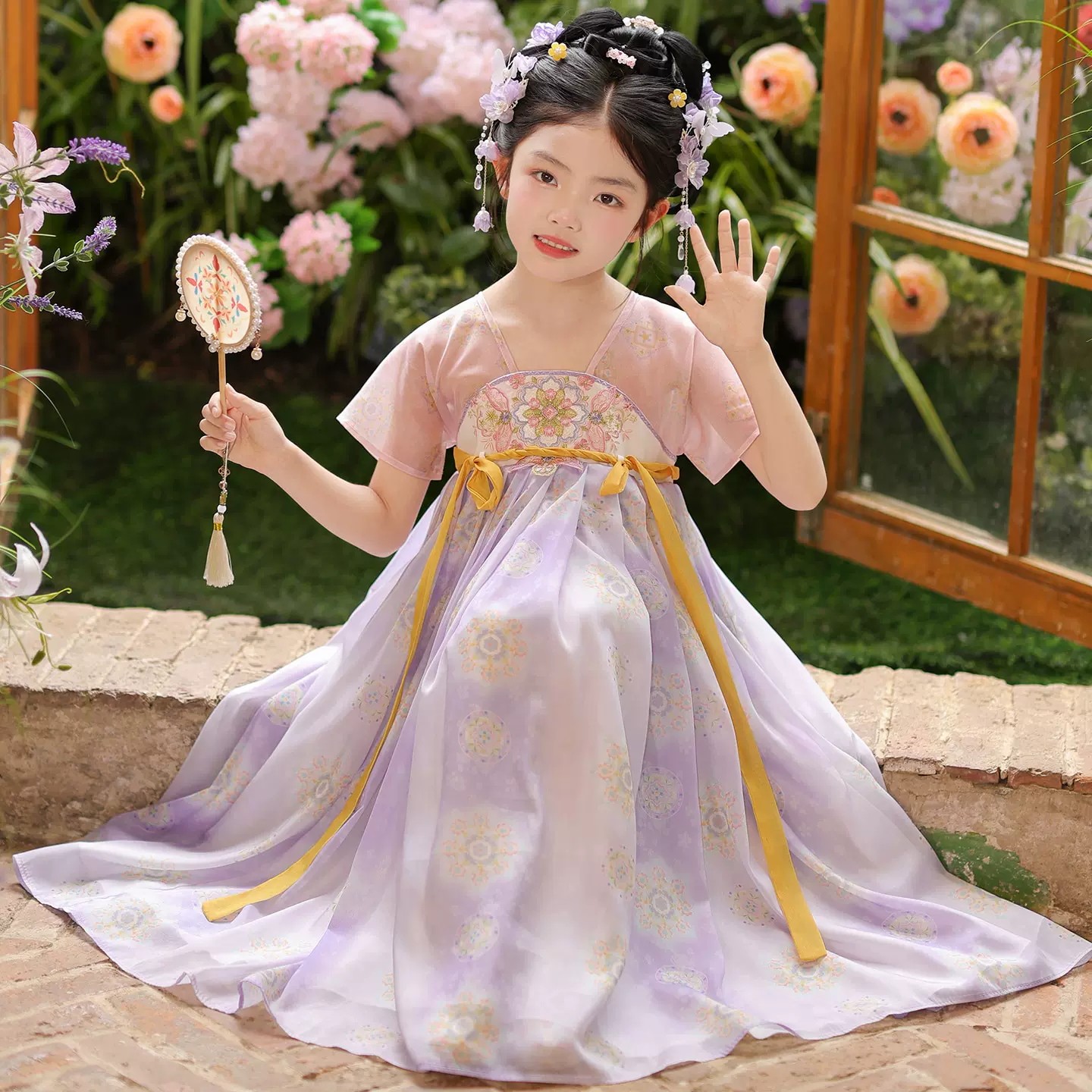 汉服女童夏季短袖薄款古装连衣裙图片