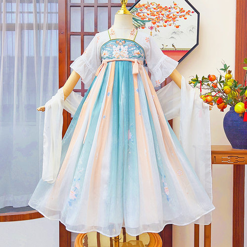 薄款夏季女童古风汉服短袖连衣裙