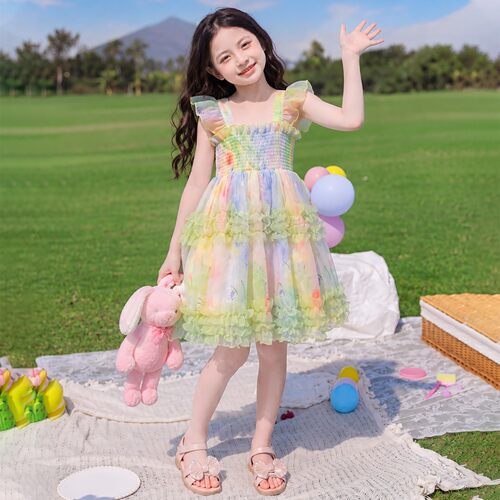 女童蝴蝶翅膀公主裙夏季彩虹纱裙
