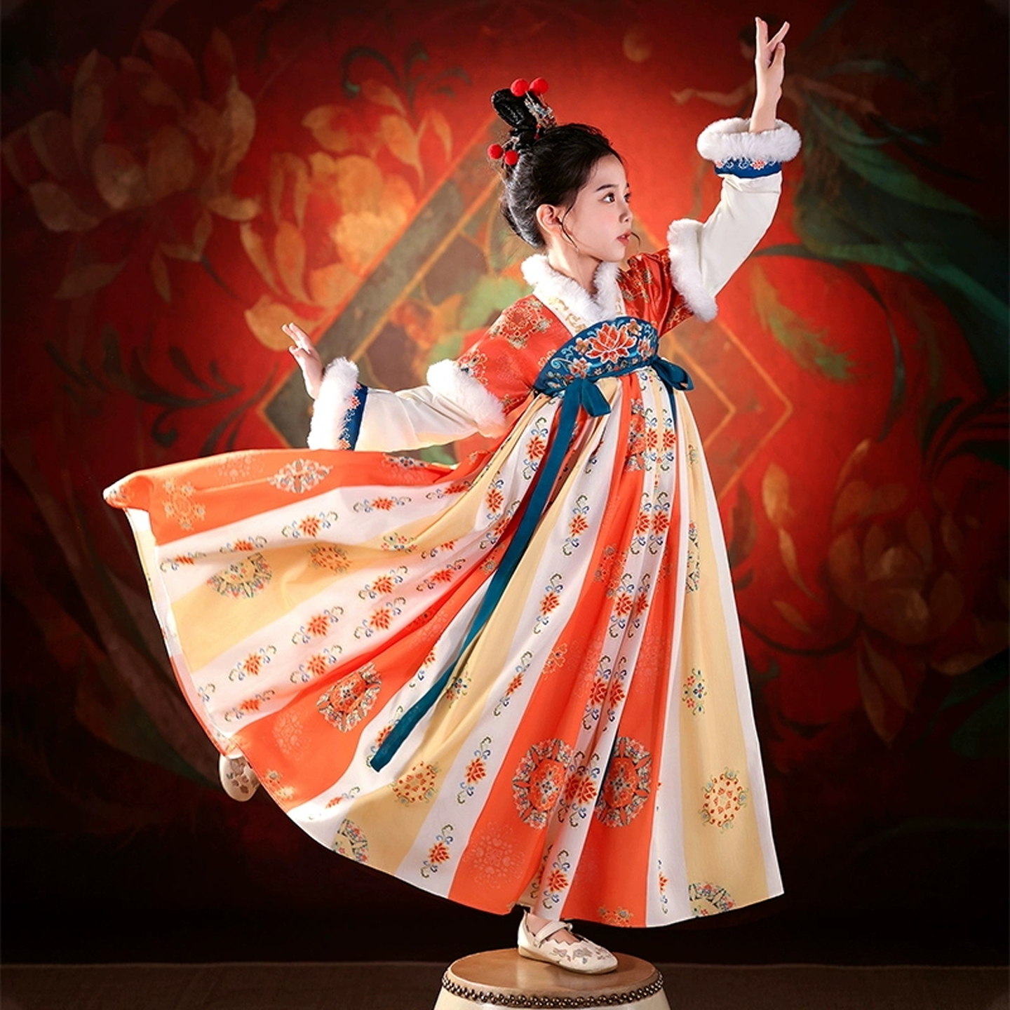 女童汉服加绒敦煌飞天古装连衣裙