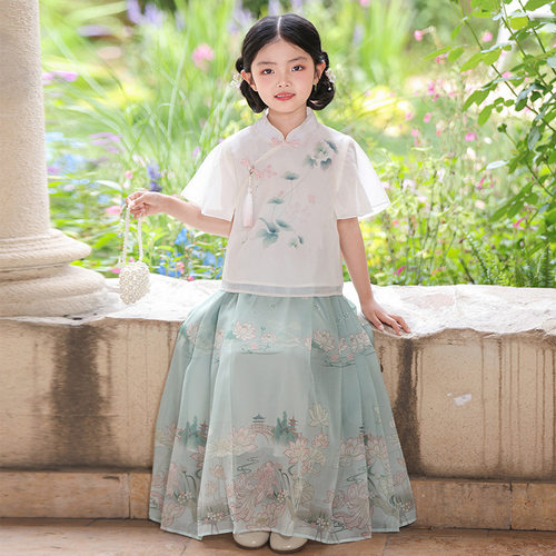 女童汉服夏季新款短袖马面裙套装