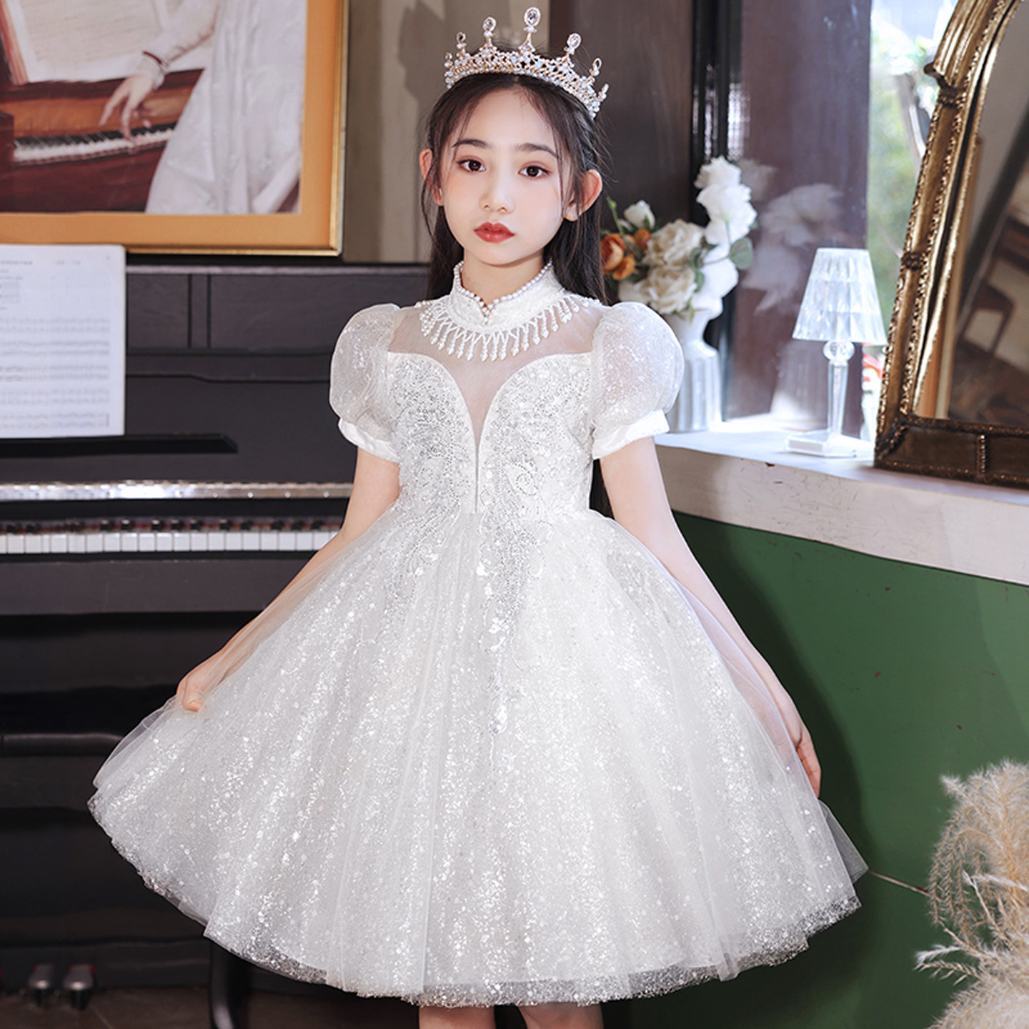 女童礼服轻奢小众高端钢琴演出服女童公主裙小女孩主持人蓬蓬纱裙