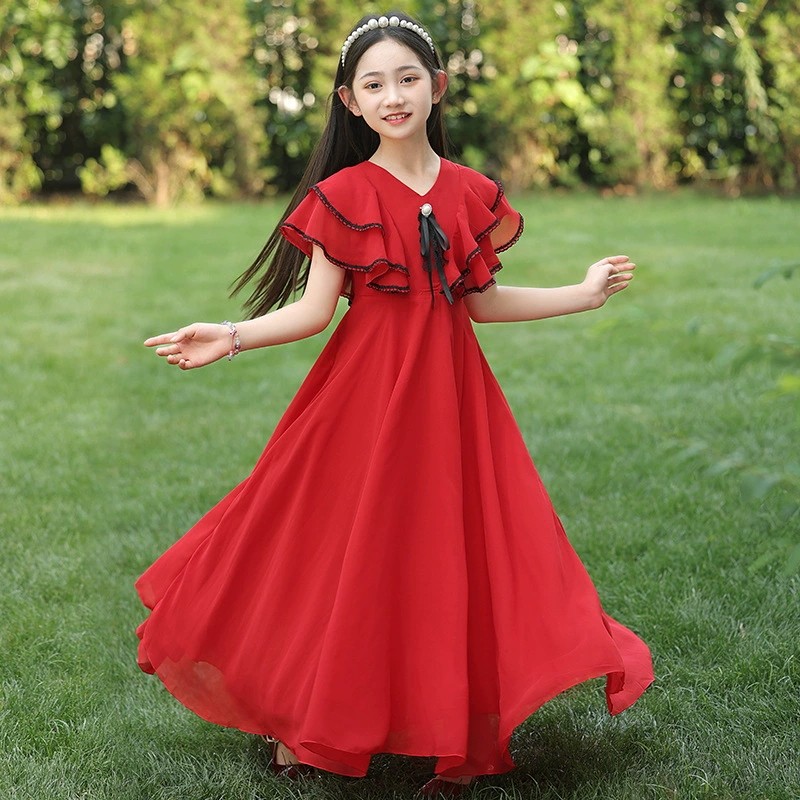 女童连衣裙短袖夏季2026新款女孩夏天清新长裙儿童洋气时尚公主裙