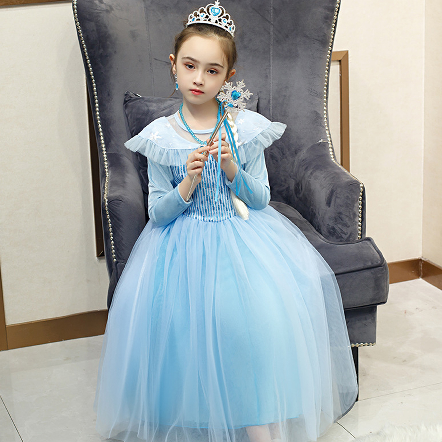 女童爱莎公主裙秋冬季艾莎连衣裙