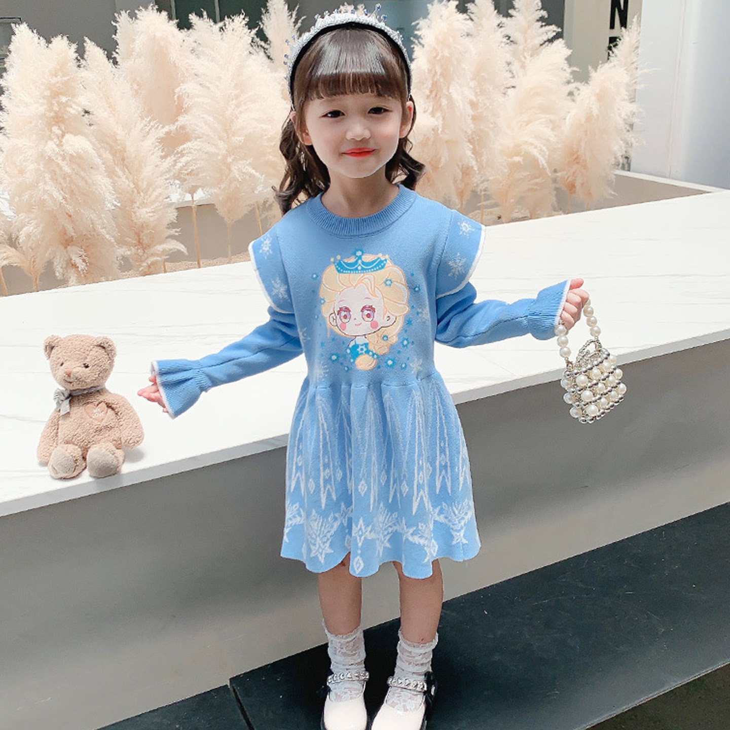 爱莎毛衣裙秋冬女童艾莎针织裙