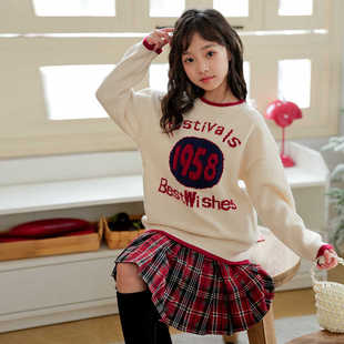 女童毛衣加厚秋冬装2026新款女孩针织毛线衣冬款学院风百褶裙套装