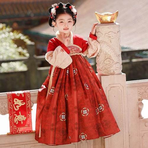 女童汉服冬季加绒儿童古装连衣裙