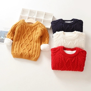 儿童加绒加厚毛衣高领男女童打底针织衫中小童宝宝婴幼儿套头冬季