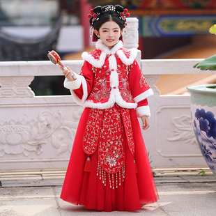 汉服女童秋冬中国风2026新款 唐装 女孩新年喜庆古装 拜年服 儿童冬季
