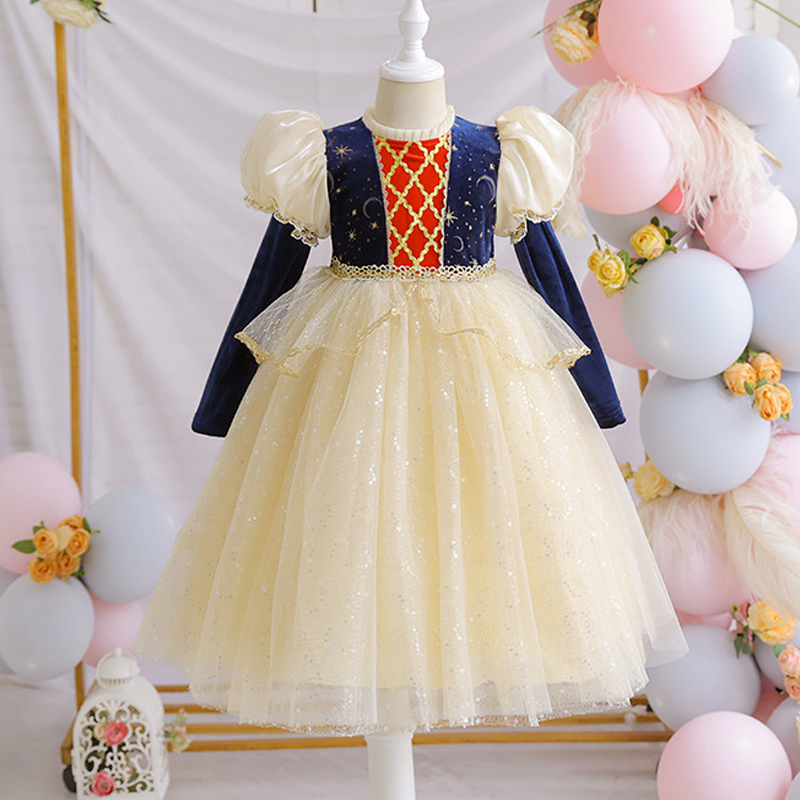 女童白雪公主裙秋装2024新款蓬蓬纱礼服春秋迪士尼cosplay连衣裙