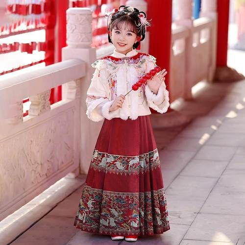 女童马面裙套装秋冬古装拜年服装