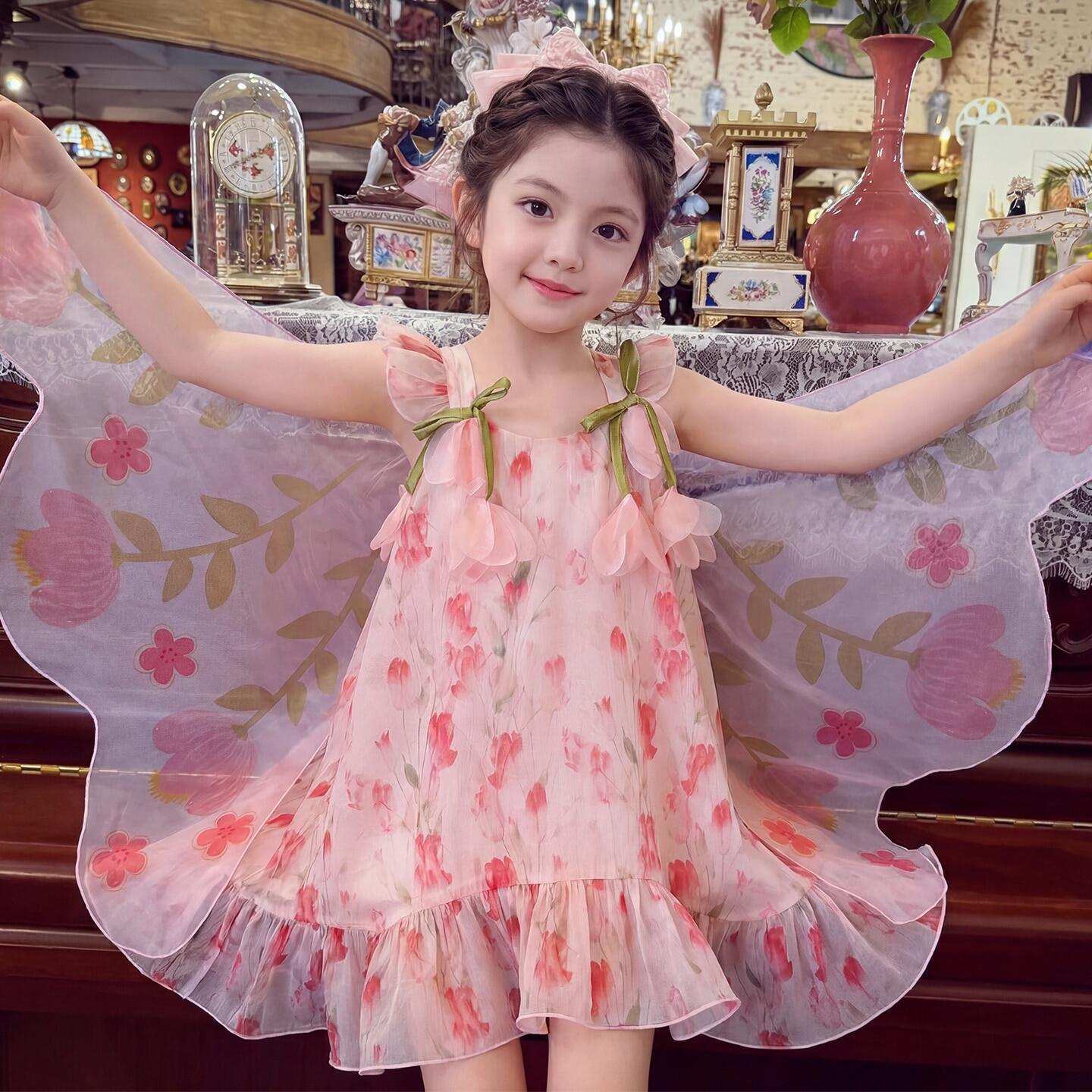 女童连衣裙夏季蝴蝶翅膀吊带裙子