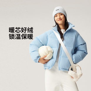 李宁2024冬季新款女子时尚立领舒适保暖抗皱宽松羽绒服AYMU594