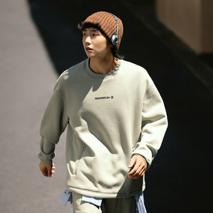 李宁CF溯男子加绒保暖抗静电宽松户外运动套头卫衣AWDU957