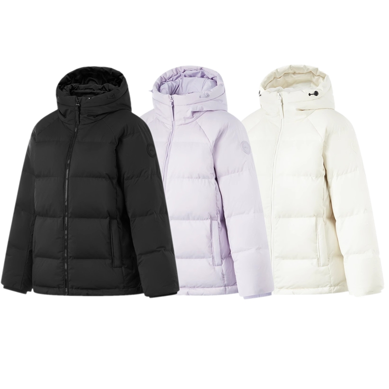 李宁短款短羽绒服女士2024新款健身防泼水连帽鸭绒外套AYMU108LL