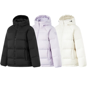 李宁短款短羽绒服女士2024新款健身防泼水连帽鸭绒外套AYMU108LL