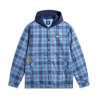 李宁格子棉服2026春新款男子反伍篮球时尚宽松连帽棉外套 AFMW003