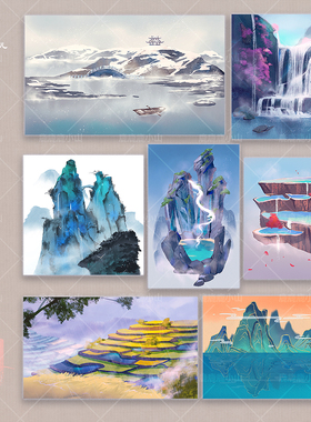 陆小山【山水】原创可商古风国潮PSPV海报橙光设计素材