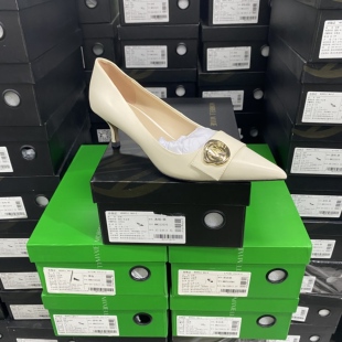 1043白色 美国设计师买手高奢品牌K牛皮金属扣浅口通勤尖头单鞋