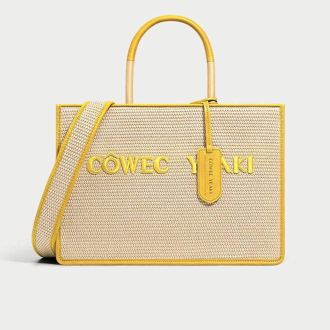 意大利品牌专柜正品高级编织款托特包5906柠檬黄