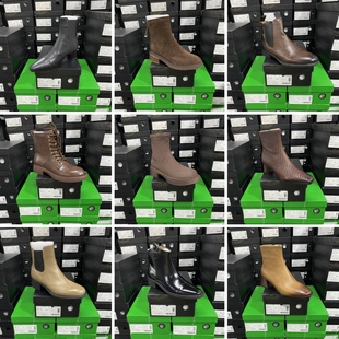 意大利手工真牛羊皮短靴高矮方跟拉链套筒短靴36码 048号 合集025