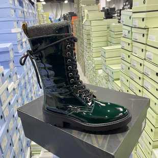 美国轻奢品牌牛皮系带亮面马丁靴4015墨绿色 单里