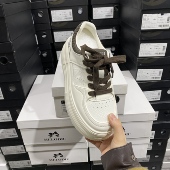 实体专柜意大利设计师轻奢品牌D牛皮厚底系带休闲鞋 7227米咖