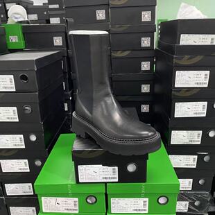 美国设计师买手高奢品牌牛皮松紧口厚底气质烟筒靴4072黑色