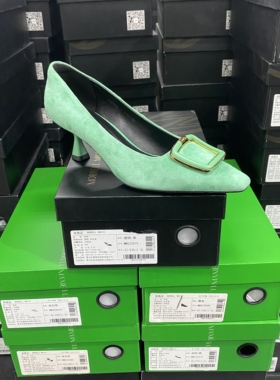 美国设计师买手高奢品牌G方扣尖头羊皮方头单鞋3011浅绿色