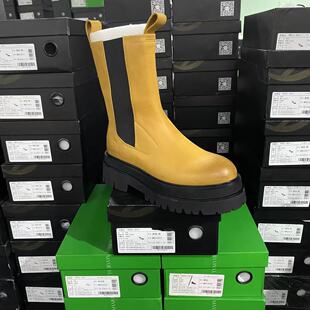 美国设计师买手高奢品牌P牛皮松紧圆头厚底直筒烟管靴靴4143棕色