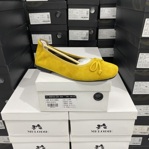 实体专柜意大利设计师轻奢品牌日常通勤羊皮超软方头单鞋6535黄色