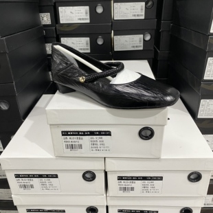 方头牛皮低跟一字带通勤时尚 春季 新款 手工鞋 D892黑色 单鞋