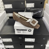 实体专柜意大利设计师轻奢品牌H羊皮气质平底方扣单鞋 Q159咖色