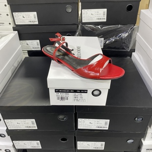 实体专柜意大利设计师轻奢品牌油蜡牛皮一字带绑带凉鞋6406红色