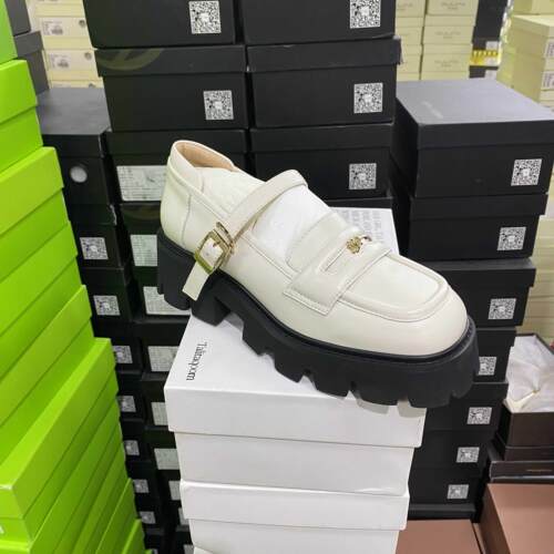 羊皮厚底一字带乐福鞋