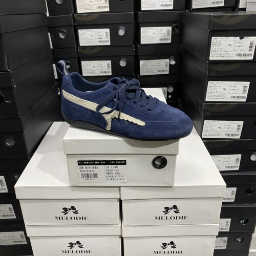 实体专柜意大利设计师轻奢品牌D 牛反绒平底舒适德训鞋7096藏蓝