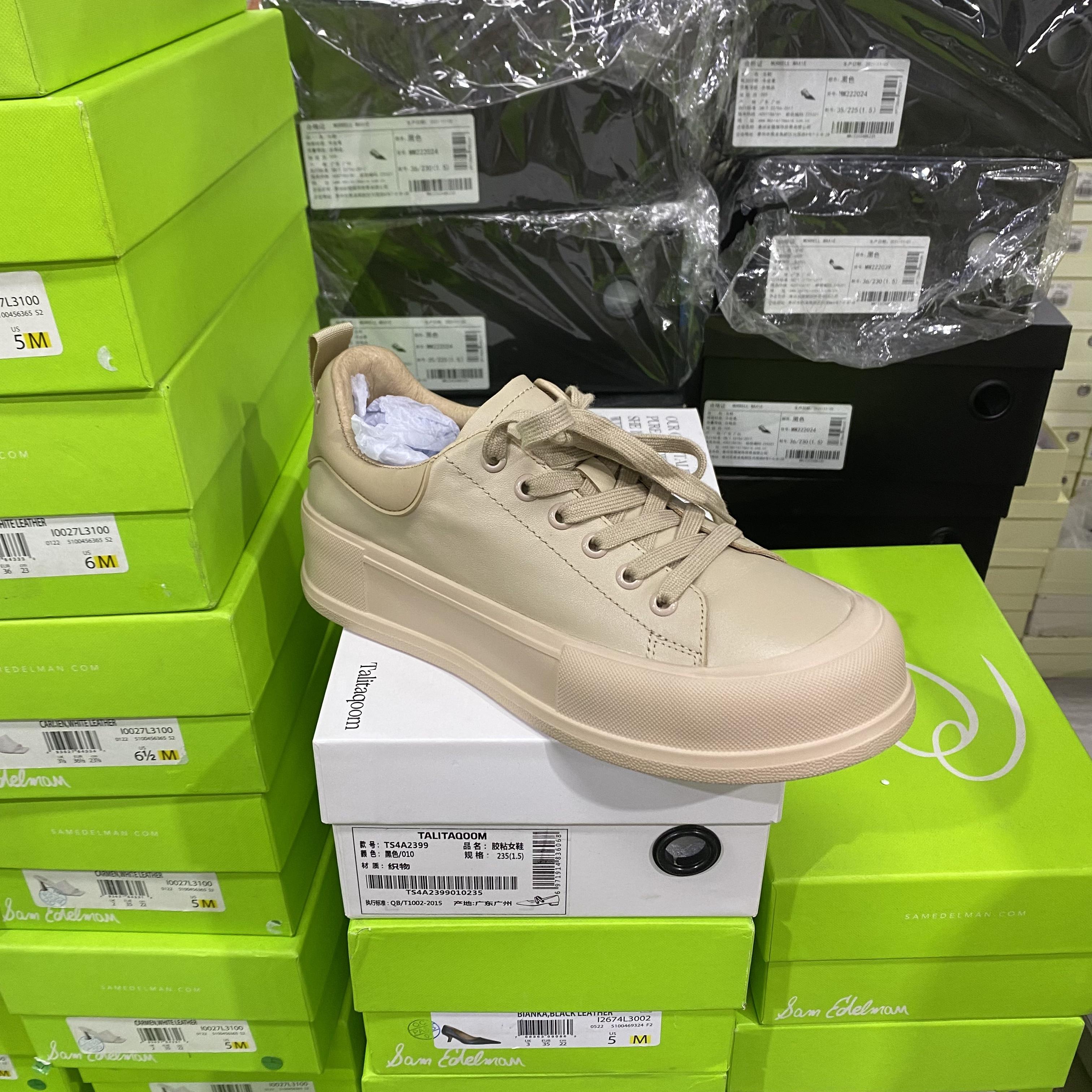 意大利轻奢专柜正品撤柜小牛皮厚底系带休闲板鞋1271杏色