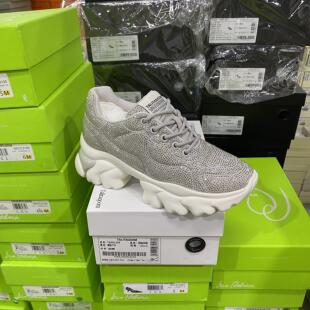 意大利轻奢专柜正品撤柜贴钻闪亮厚底系带休闲鞋4316浅灰色